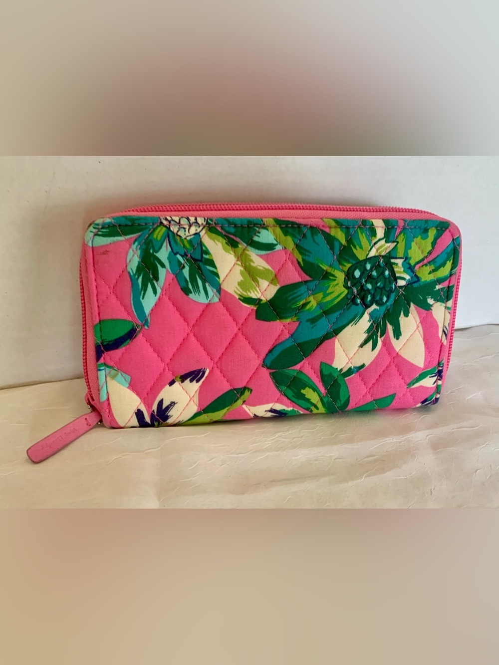Vera Bradley Pink Floral Quilted Zip Around Wallet
